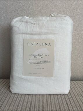 NWT Queen 100% Linen Sheet Set White - Casaluna